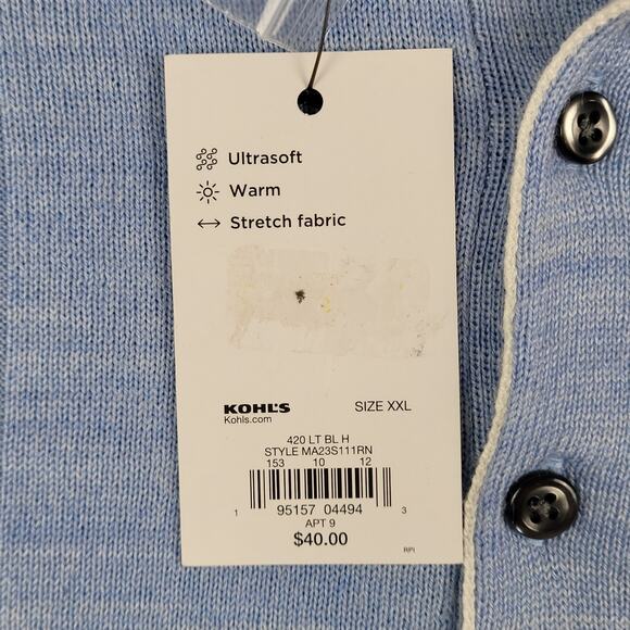 NWT Apt. 9 Sweater Mens Size XXL Seriously Soft Tipped Polo Sweater Pale Blue - Picture 10 of 12